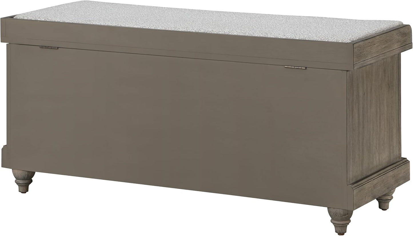 OSP Home Furnishings Dover Coastal Lift-Top Storage Bench with Shutter Face Styling, Goldstone Finish with Salt and Pepper Cushion