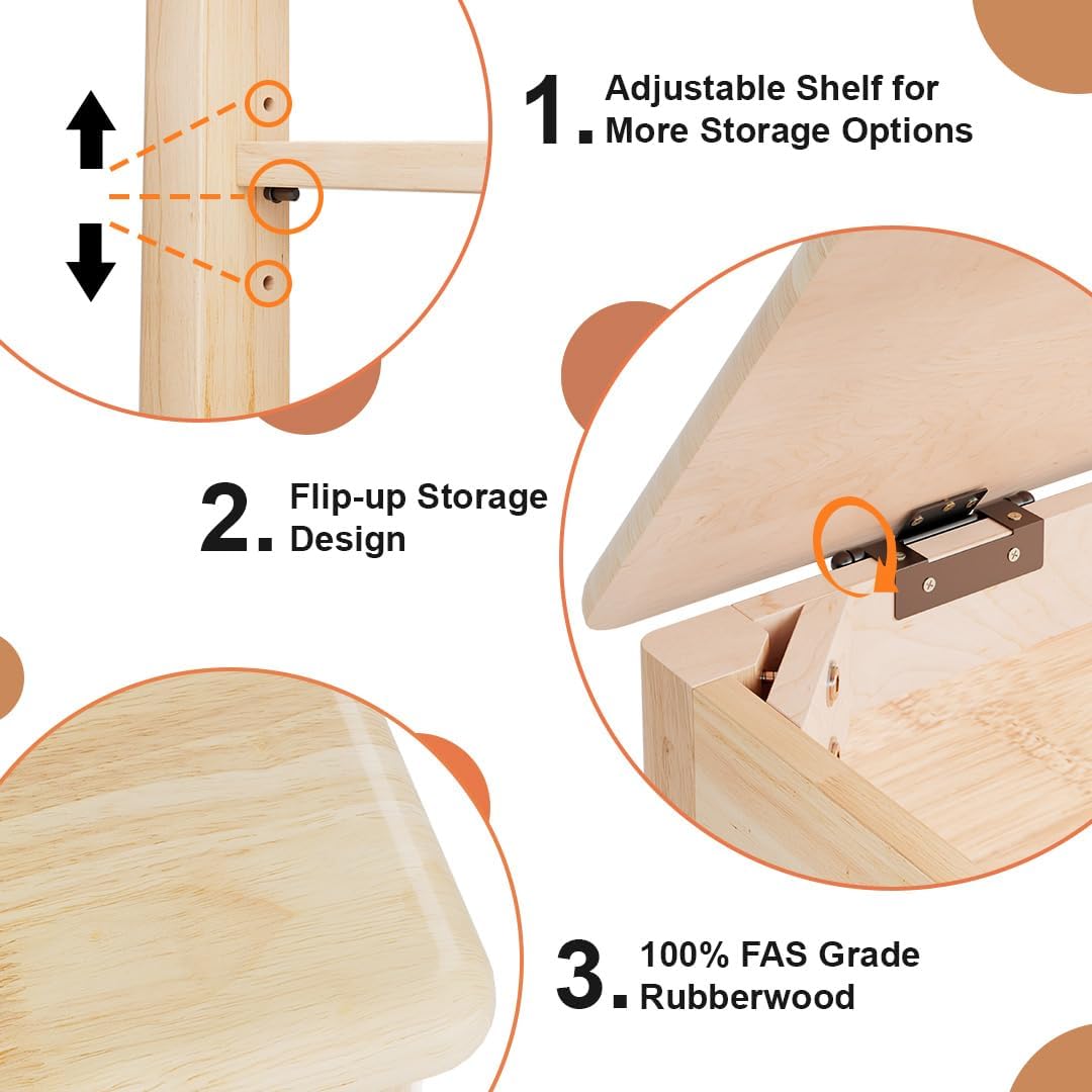 Shoe Storage Bench for Entryway - 3 Tier Shoe Rack for Front Door Entrance, Rubberwood Shoes Rack Height Adjustable, Entryway Bench with Shoes Storage for Any Room (Natural, 39.4" W)