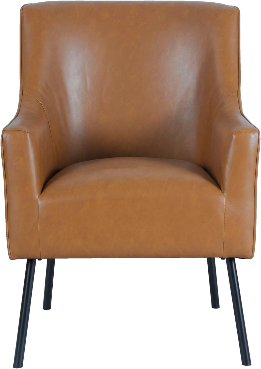 HomePop Modern Accent Chair, Home Décor, Accent Chairs for Living Room & Bedroom, Fabric Reading Living Room Side Chair, Single Sofa with Lounge Seat and Metal Legs- Carmel Faux Leather