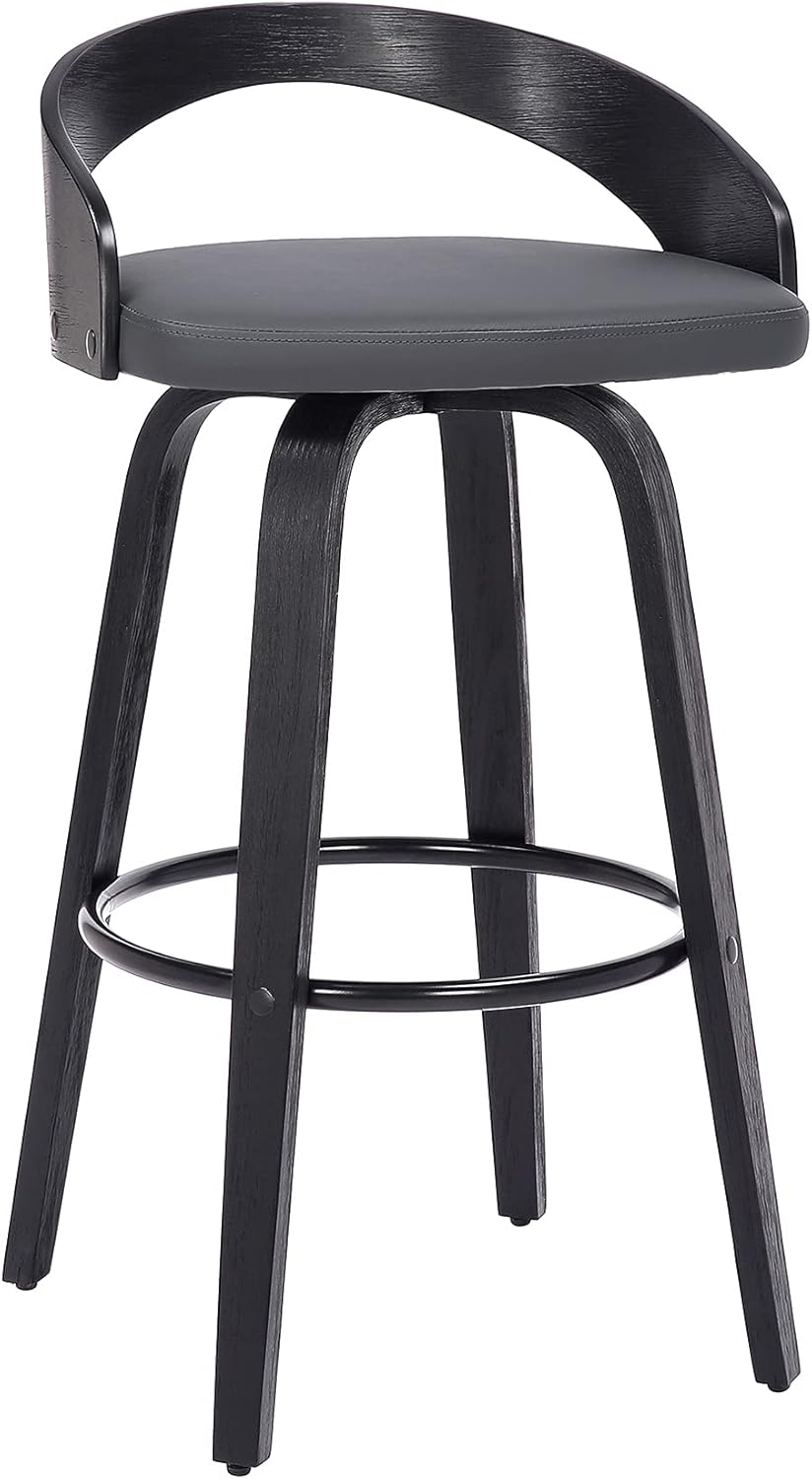 Armen Living Sonia 26" Counter Height Swivel Gray Faux Leather and Black Wood Bar Stool - Set of 4
