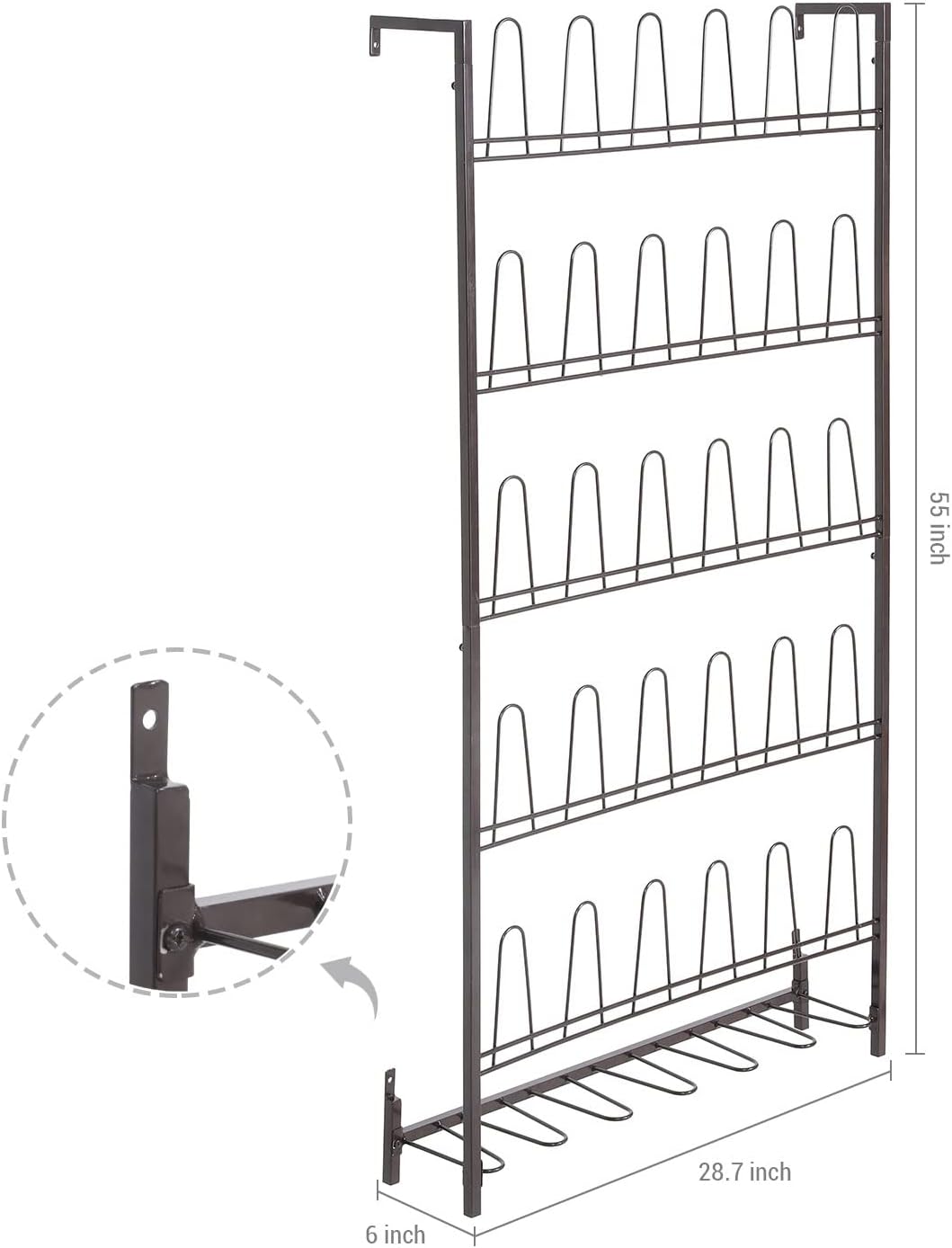 MyGift 5-Tier Wall Mounted Dark Brown Metal 18 Pair Boot and Shoe Storage Rack Organizer Stand