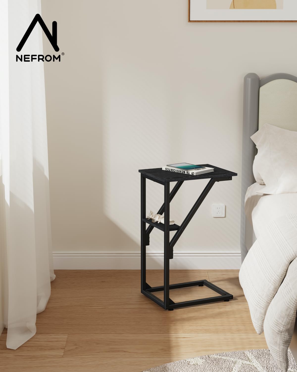 C-Shaped End Table, Small Side Table for Couch, Sofa TV Tray Table for Living Room, Bedroom, Bedside ET-D-BK1