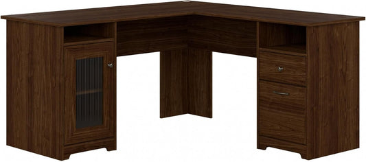 Bush Furniture Cabot L Shaped Computer Desk in Modern Walnut | Corner Table with Drawers for Home Office