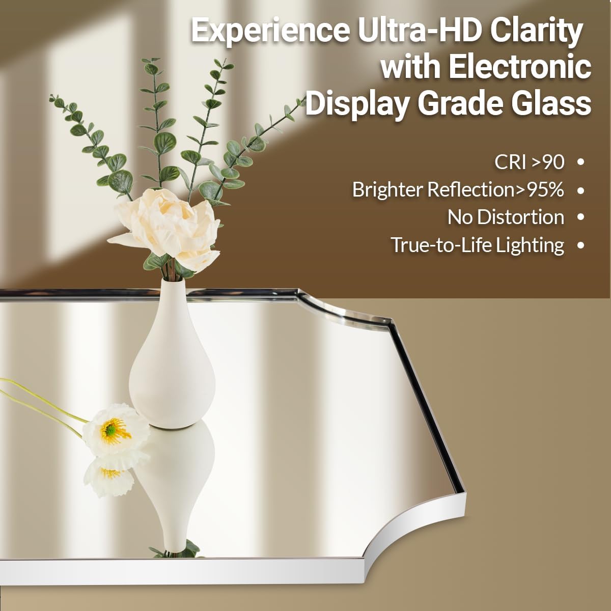 ANDY STAR 30x48 Inch Chrome Mirror, Large Scalloped Bathroom Mirror, Unique Rectangle Mirror with Rust-Proof Stainless Steel 1" Frame, Hangs Vertically or Horizontally