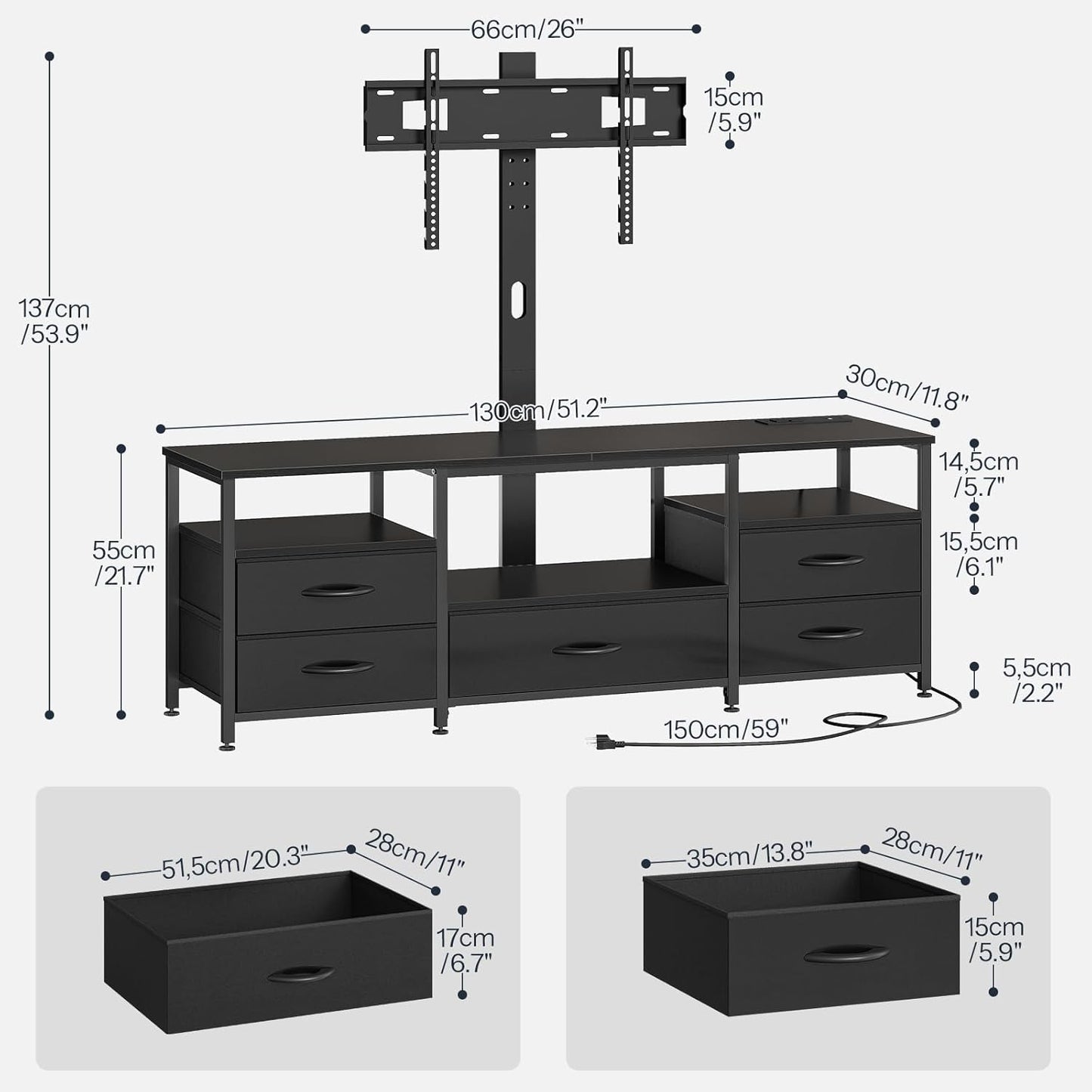 HOOBRO TV Stand with Mount and Power Outlet, for 32/45/55/60/65 inch TVs, Swivel Led Entertainment Center with Drawers, Adjustable Media Console for Living Room, Bedroom, Black BB130UDDS01