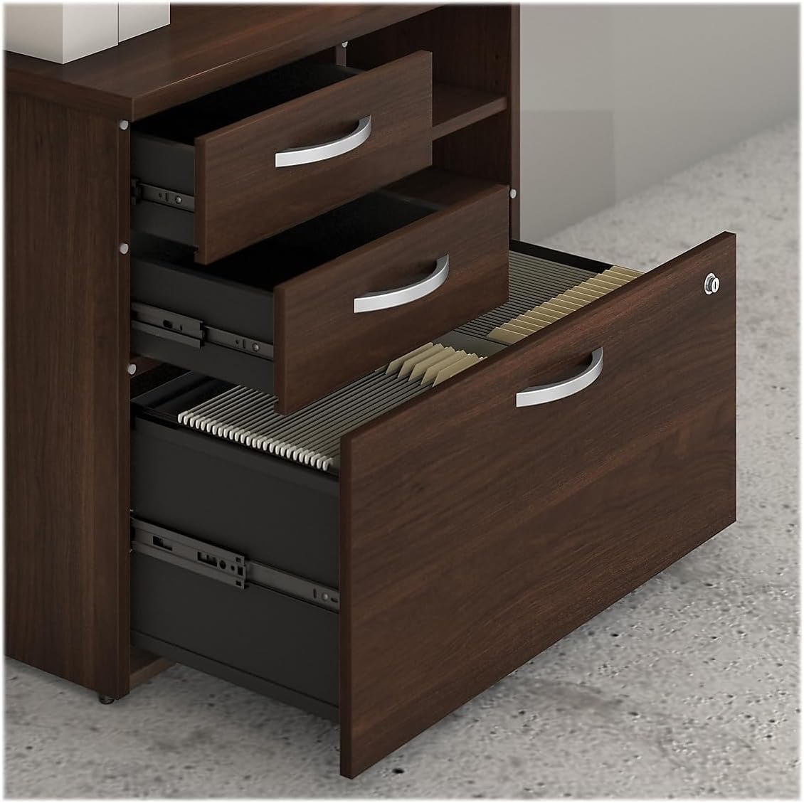 Bush Business Furniture Studio C Office Storage Cabinet with Drawers and Shelves in Black Walnut, Organization for Home or Professional Workspace