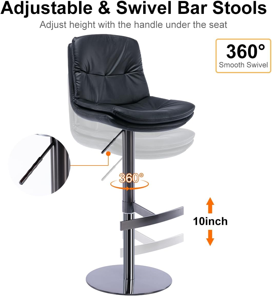 CozyRain Bar Stools Adjustable Stainless Steel Swivel Barstool with Back and Footrest,Modern Faux Leather Upholstered Bar Chairs for Home,Kitchen,Bar, Counter Black/Light Brown (Black)