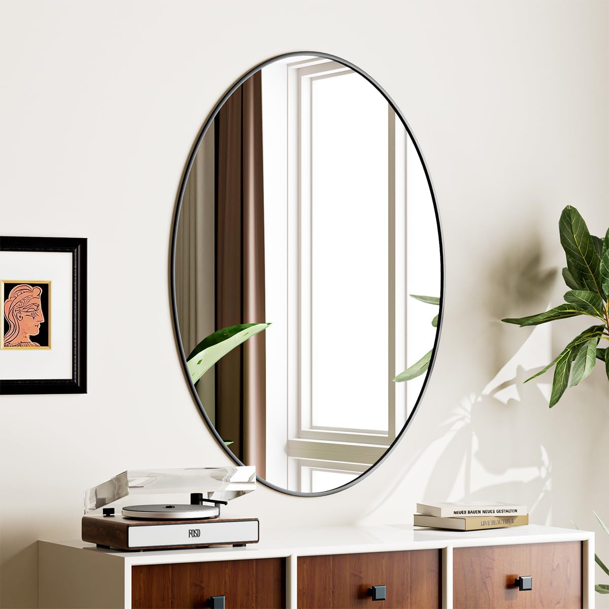Koonmi Black Oval Bathroom Mirror, 24"x36" Bathroom Vanity Mirror, Oval Mirror for Bedroom Living Room Entryway, Hangs Horizontal or Vertical