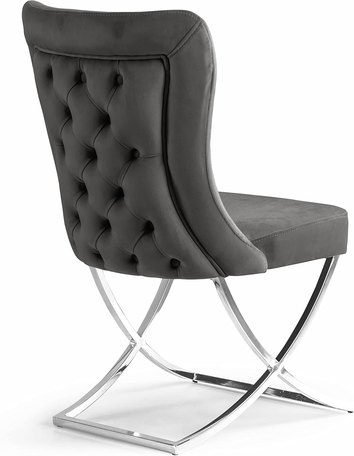 Ottomanson Royal Dining Chairs Set of 6 – Upholstered Tufted Microfiber, Assembled, Silver Metal Legs, Beech Wood Frame, 350 lb Capacity, Gray