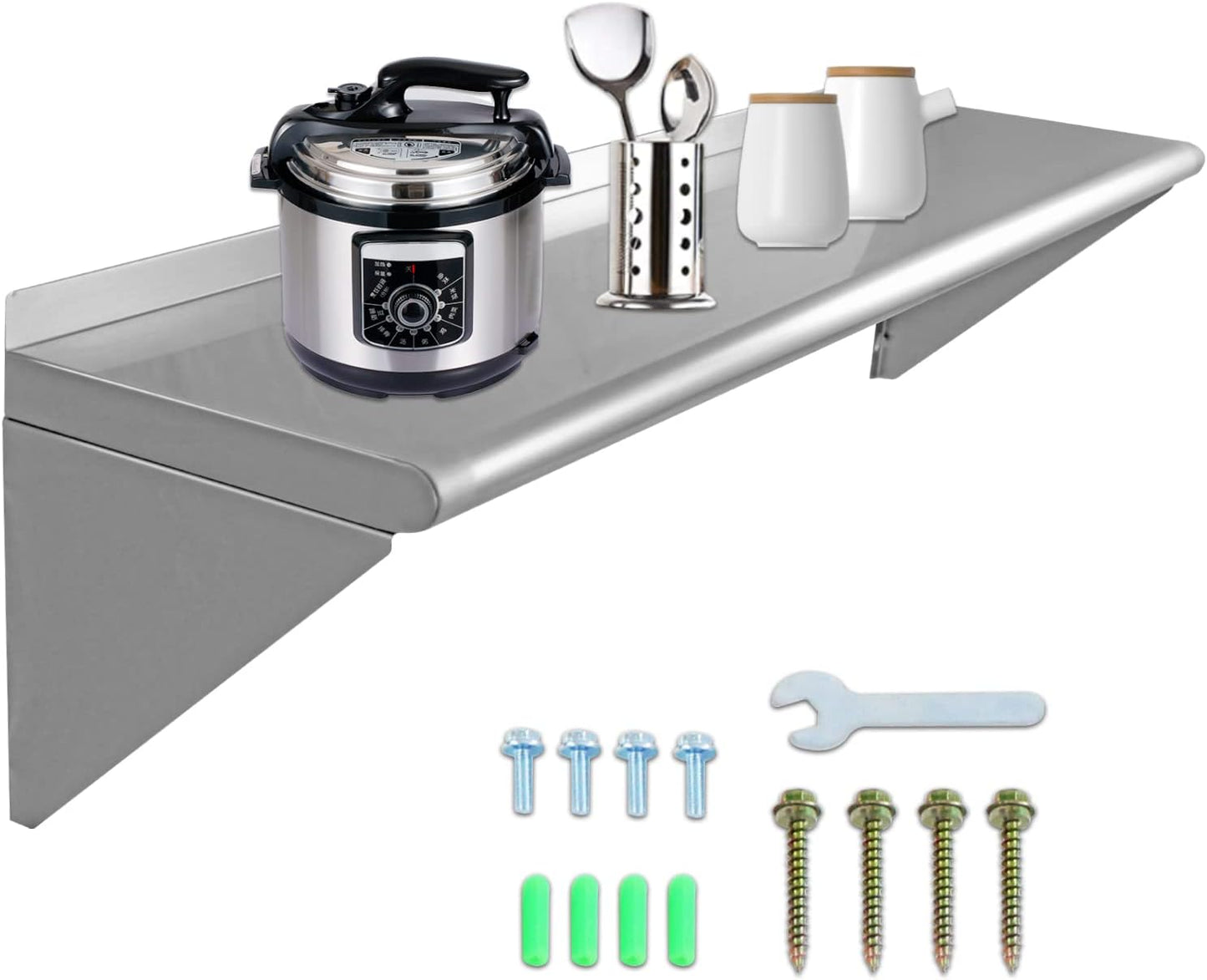 12''x48'' - 2packs Wall Mounted Stainless Steel Shelf NSF Commercial Metal Wall Mount Floating Shelving for Kitchen, Restaurant, Food Truck,Garage,Washrooms,Home&Hotel