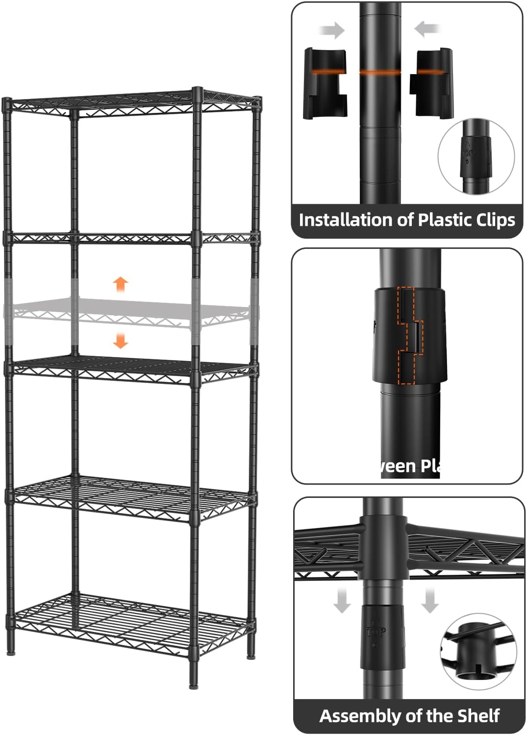 SINGAYE Shelf Wire Shelving Adjustable Storage Shelves Rack Standing Units for Kitchen Closet Laundry Bathroom Organizers Metal Pantry Narrow Mesh Gaps 12" D x 22" W x 59" H Black