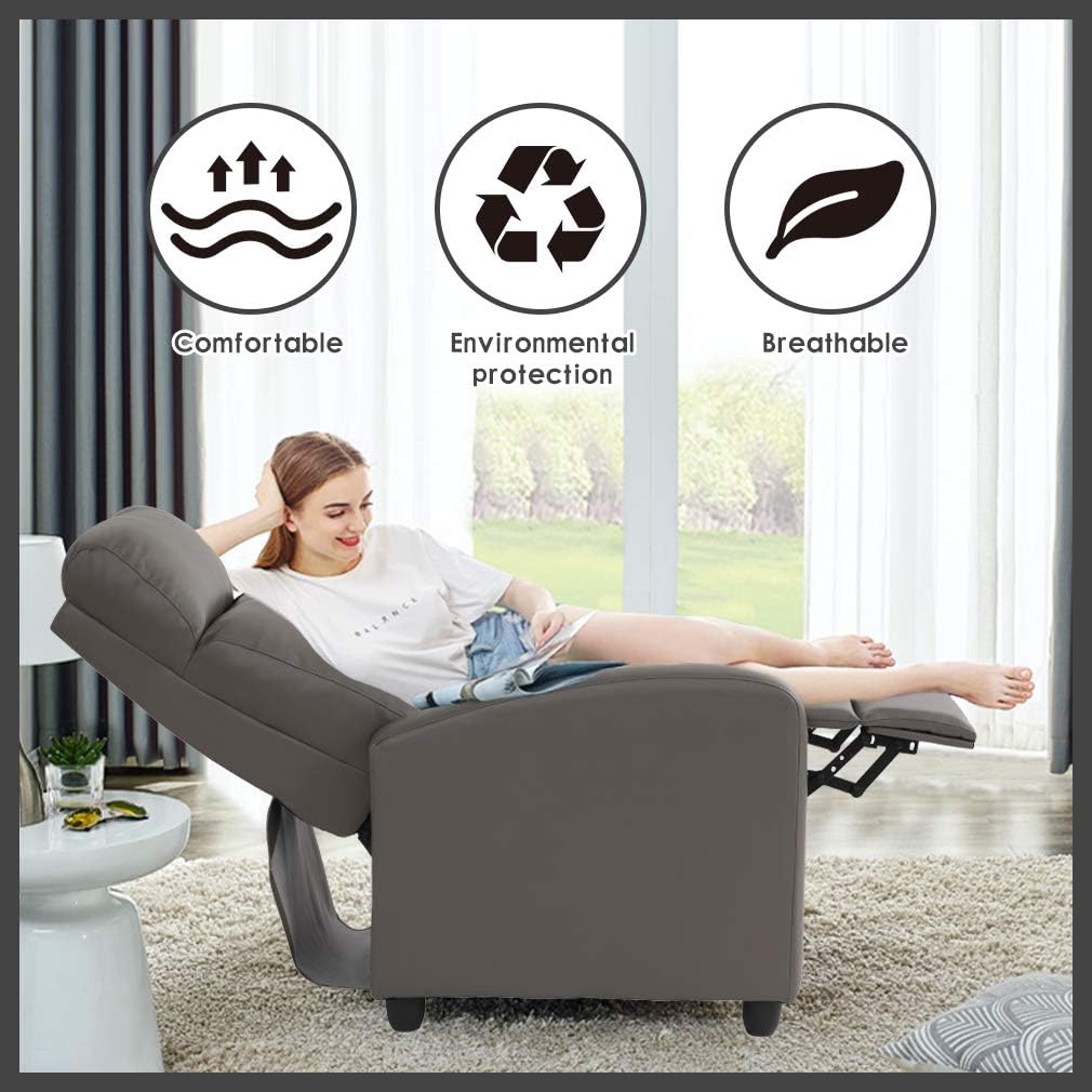 BestMassage | Recliner Chair | No Massage Function | Pu Grey | with Lumbar Support, Adjustable Push Back, Wide Armrests, Footrest & Padded Seat | Easy Assembly | for Living Room, Home Theatre