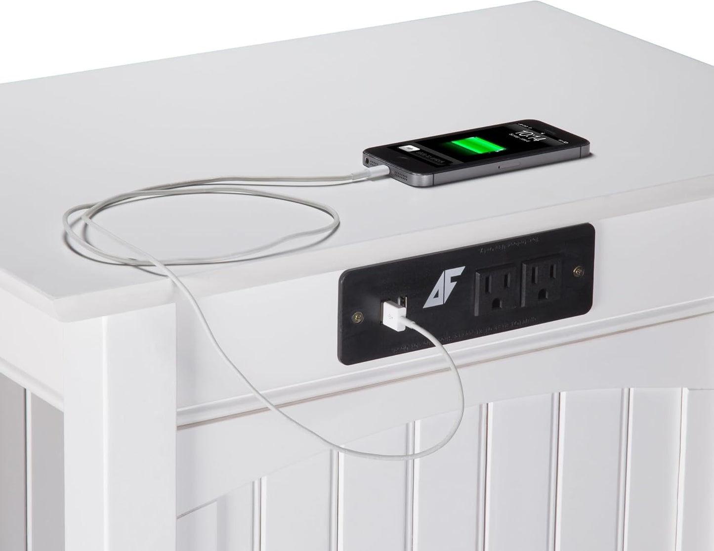 AFI Nantucket Chair Side Table with Built-in Charger in White