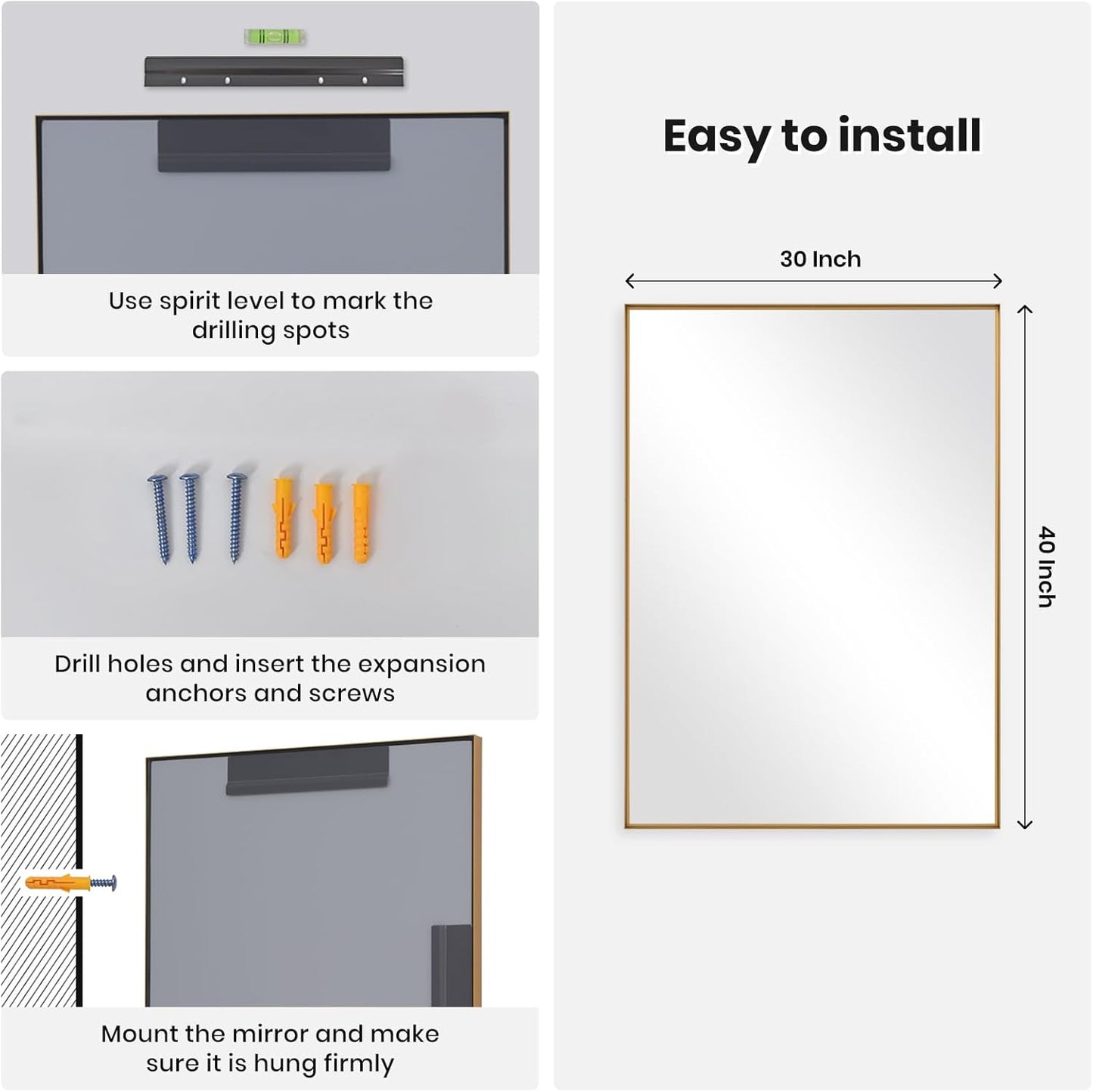 Melodieux Wall Vanity Bathroom Mirror for Over Sink, 30"x40" Rounded Rectangle Metal Deep Frame Wall Mounted Mirror Wall Decor for Living Room Hallway, Gold