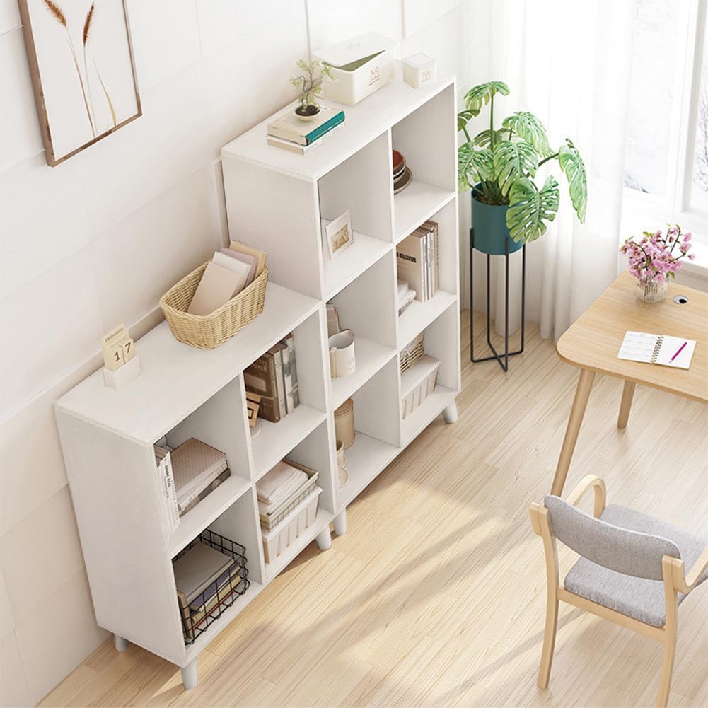 IOTXY Open Cube Low Bookcase - 2-Tier Freestanding Storage Display Cabinet Organizer with Legs for Home Office, 4-Cubes Open Shelf Short Bookshelf, White