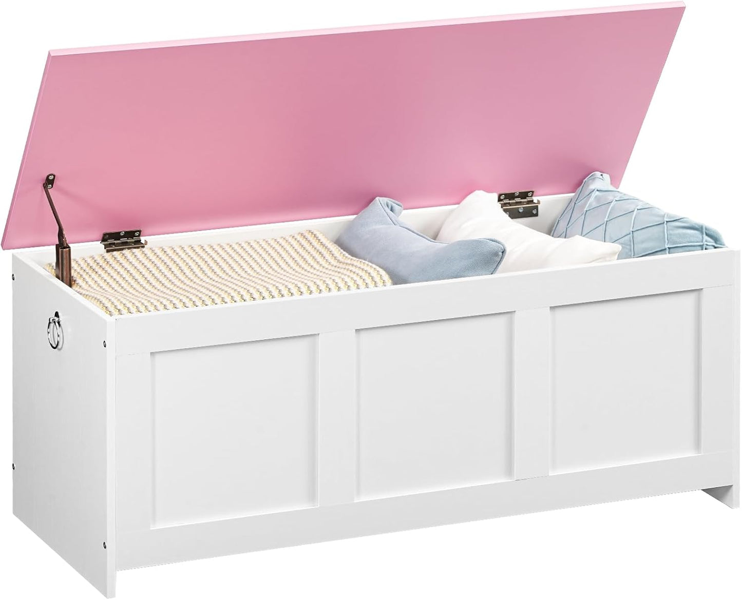 HOOBRO Storage Bench, 39.3" Retro Wooden Storage Chest, Wooden Storage Trunk, Toy Chest with Lift Top, Multifunctional Entryway Organizer, for Entryway, Living Room, White and Pink WK141CW01