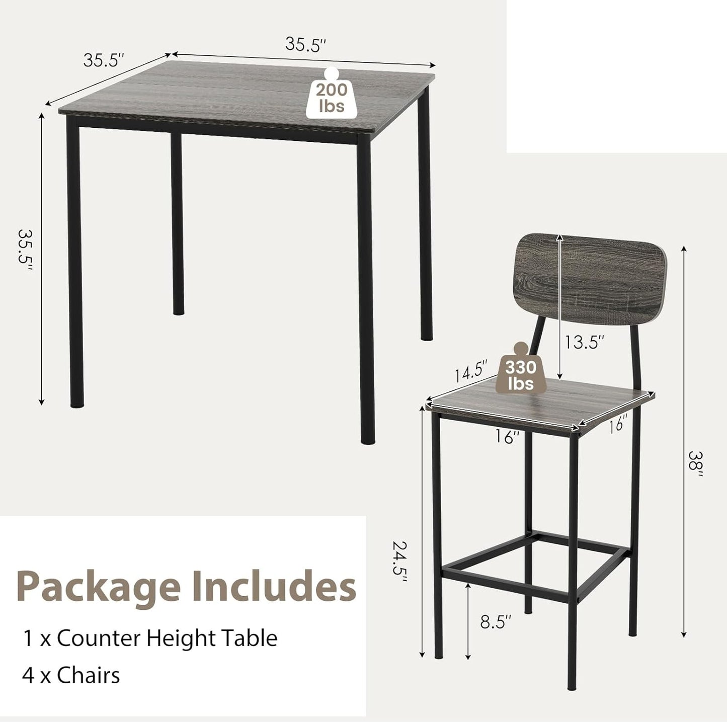 Tangkula Counter Height Dining Table Set, Bar Table and Chairs, Pub Table and Chairs Set of 4, Space-Saving Dinette Set for Breakfast Nook