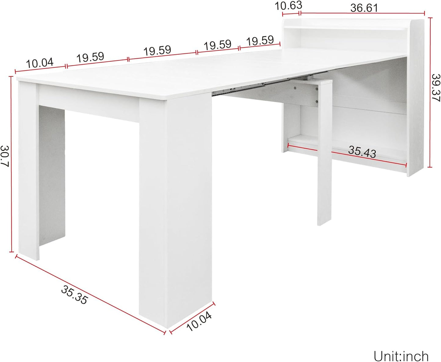 118" Extendable Dining Table for 6-10 Person, Wooden Folding Narrow Dining Room Table, Farmhouse Extendable Console Table for Gatherings, Meeting, Dining Office Areas White