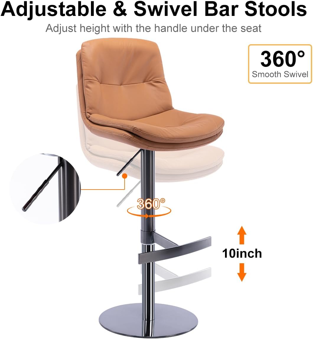 CozyRain Bar Stools Adjustable Stainless Steel Swivel Barstool with Back and Footrest,Modern Faux Leather Upholstered Bar Chairs for Home Kitchen,Bar, Counter Black/Light Brown (Light Brown)