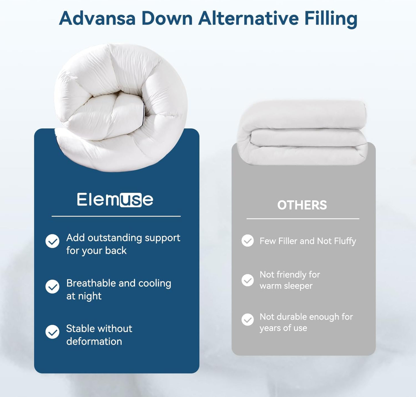 ELEMUSE Full Cooling Mattress Topper, Extra Thick 1300gsm Mattress Pad for Back Pain Relief, Plush 500TC Cotton Pillow Top with Deep Pocket, Overfilled with Mixed Advansa Down Alternative Filling