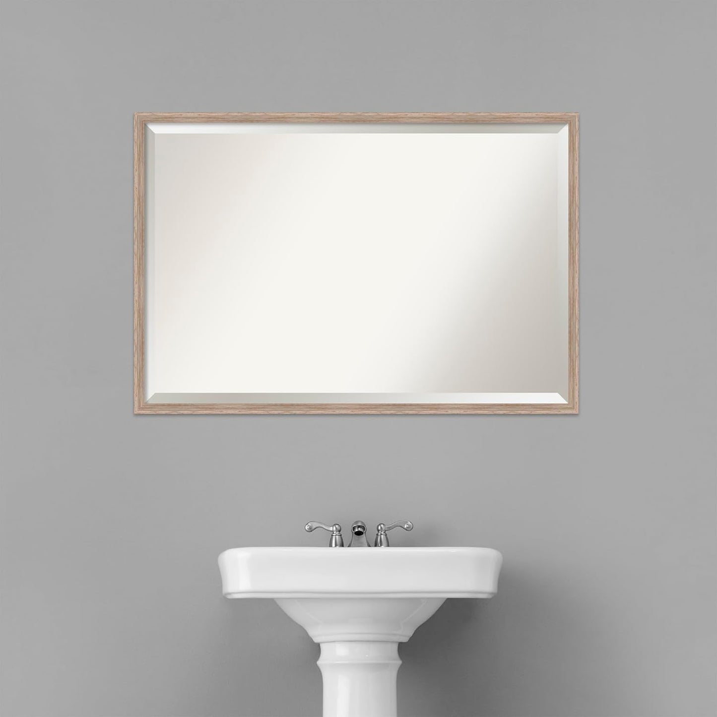 Amanti Art White Bathroom Mirror for Over Sink, 25x37 Hardwood Wedge White Wash Rectangle Vanity Mirror, Large Country Rustic Wood Frame, Hangs Horizonally and Vertically, Bathroom Wall Decor,