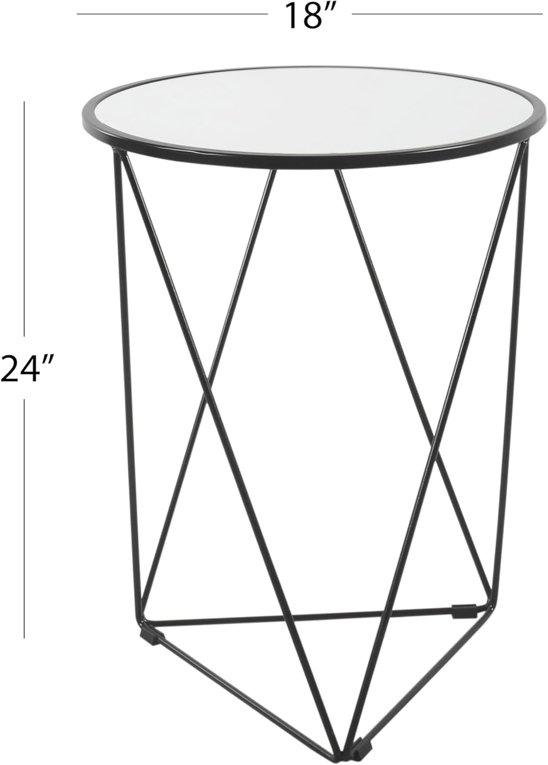HomePop Metal Accent Table Triangle Base Round Mirror Top, Black, 18D x 18W x 24H
