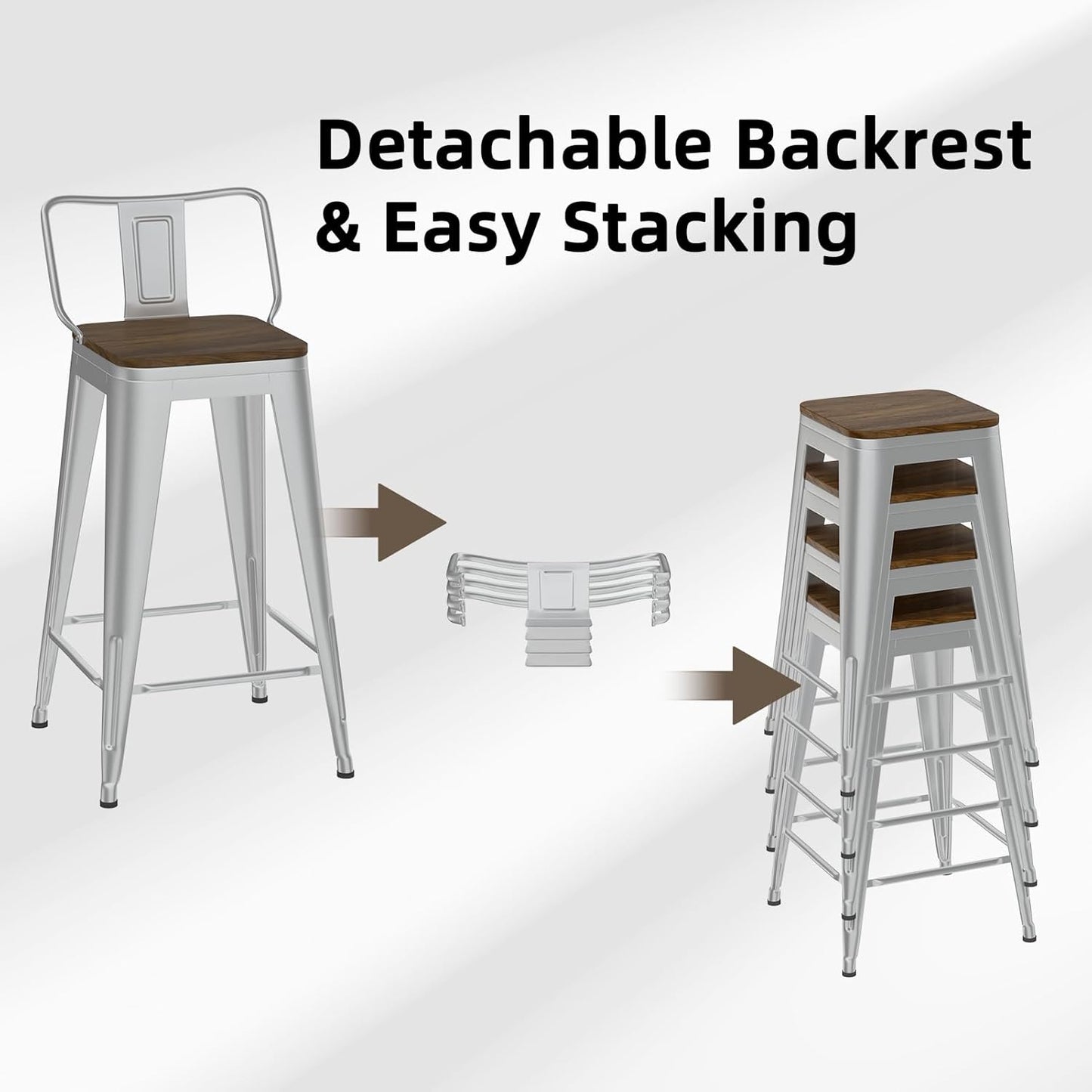 30 Inch Swivel Bar Stools Set of 4, Counter Height Bar Stools with Low Back, Metal Industrial Bar Chairs for Kitchen Island (Silver)