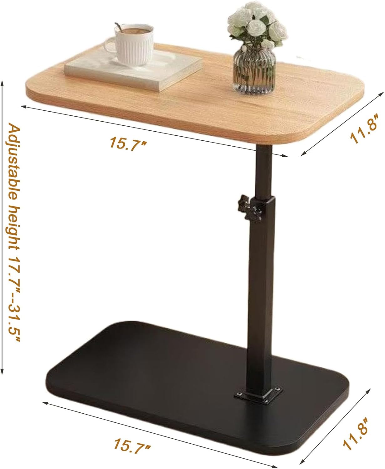 C End Table Adjustable Height,C Shaped Side Tables Living Room and Bedroom for Sofa, Chair,Bed,Coffee Small Spaces Side Table (Wood Grain Color)