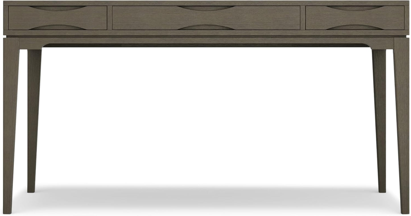 SIMPLIHOME Harper Desk - 60-Inch Wide Solid Hardwood Writing Desk in Farmhouse Grey, Mid-Century Modern Home Office Computer Table for Workspace or Study with 2 Drawers and Flip-Down Keyboard Tray