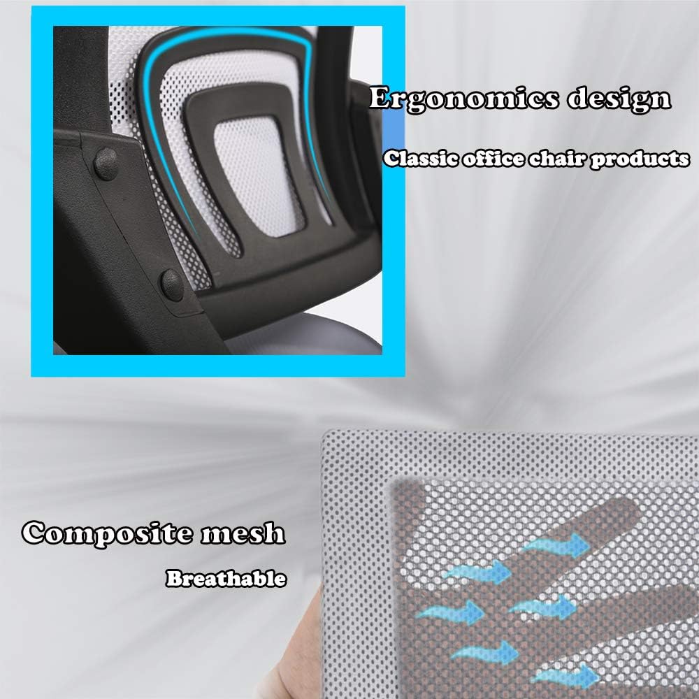 Office Chair Mid Back Desk Chair1 Ergonomic Mesh Computer Gaming with Larger Seat, Executive Height Adjustable Swivel Task with Lumbar Support Armrest for Women Adults Women, Men White