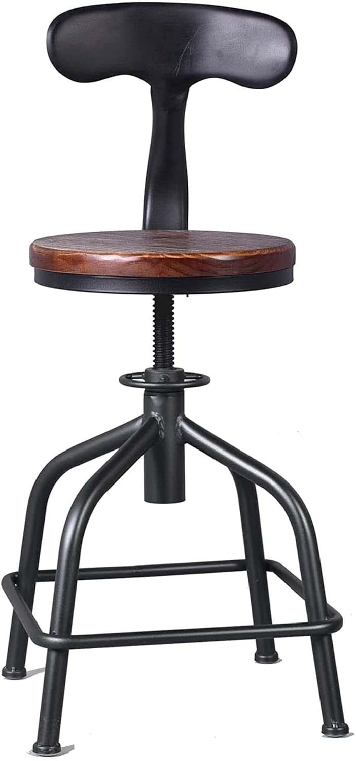 Topower Farmhouse Kitchen Stool, Industrial Counter Stool, Kitchen Deco Round Seat Standard Height Adjustable Swivel Bar Stools with Backrest Indoor House Design Iron Backrest Black Set of 2