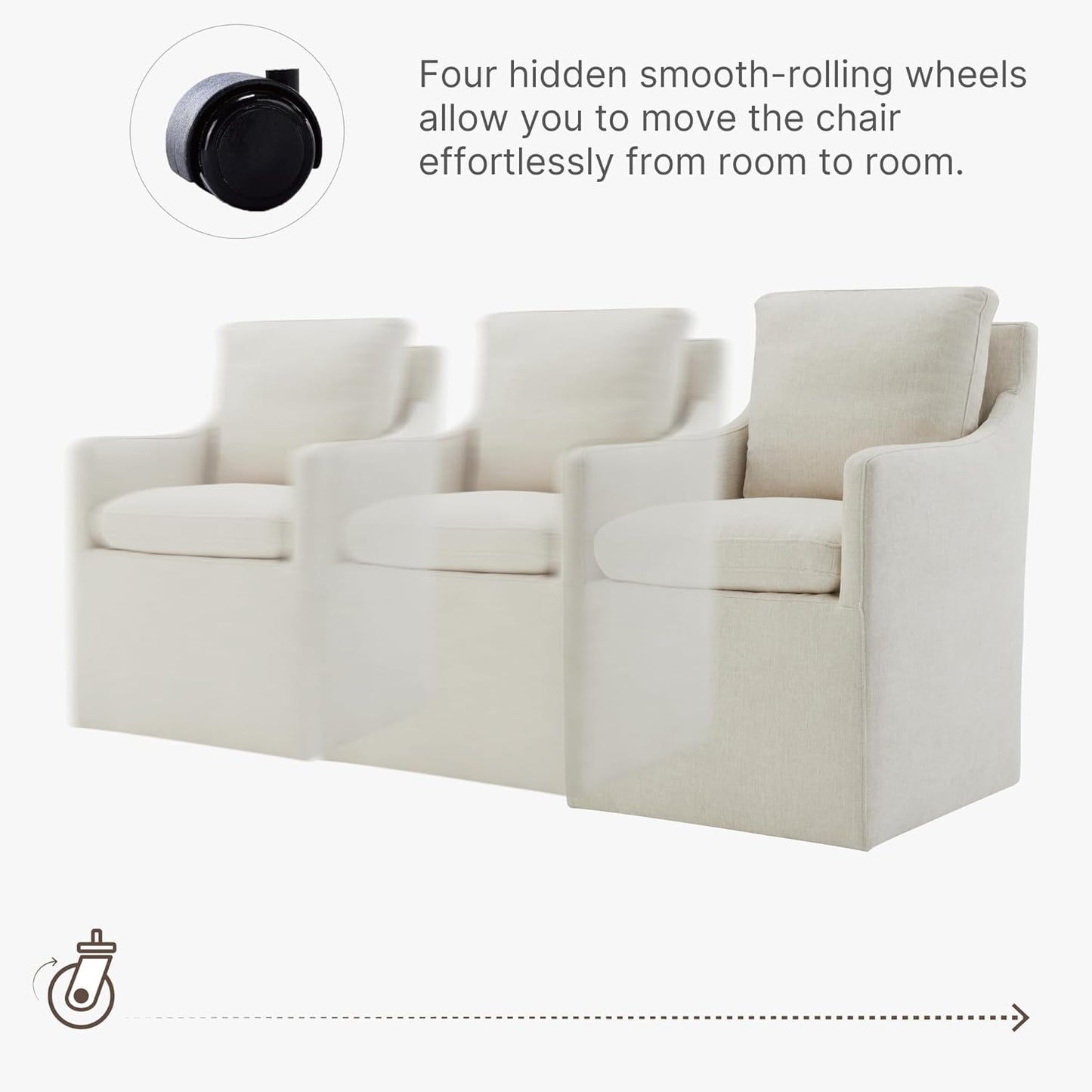 Upholstered Dining Chairs with Casters No Assembly Modern Accent Armchair with Rollers for Diningroom Bedroom Livingroom Reading Room,Cream,2 Boxs