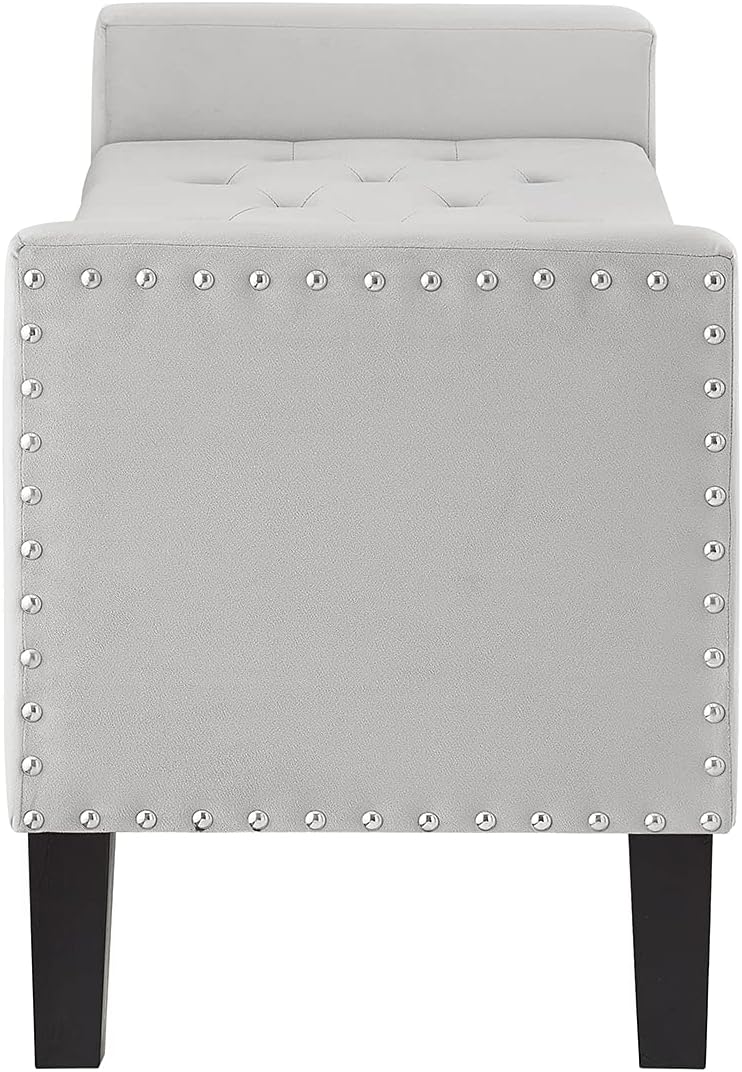 24KF Velvet Modern Upholstered Tufted Button Storage Bench with Arms for Bedroom,Entryway Living Room Soft Padded Seat -Gray