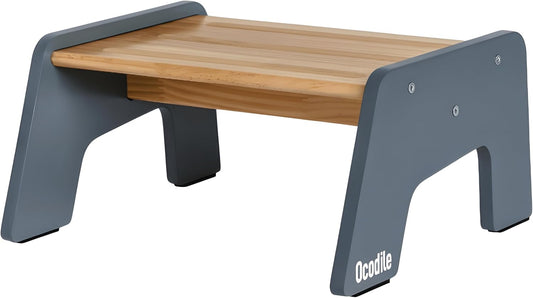 1-Step Wooden Step Stool for Toddlers | Kids Step Stool for Bathroom Sink, Kitchen, and Potty Training | Non-Slip Stool for Toilet Independence | Wooden Step for Children Ages 2+ Gray