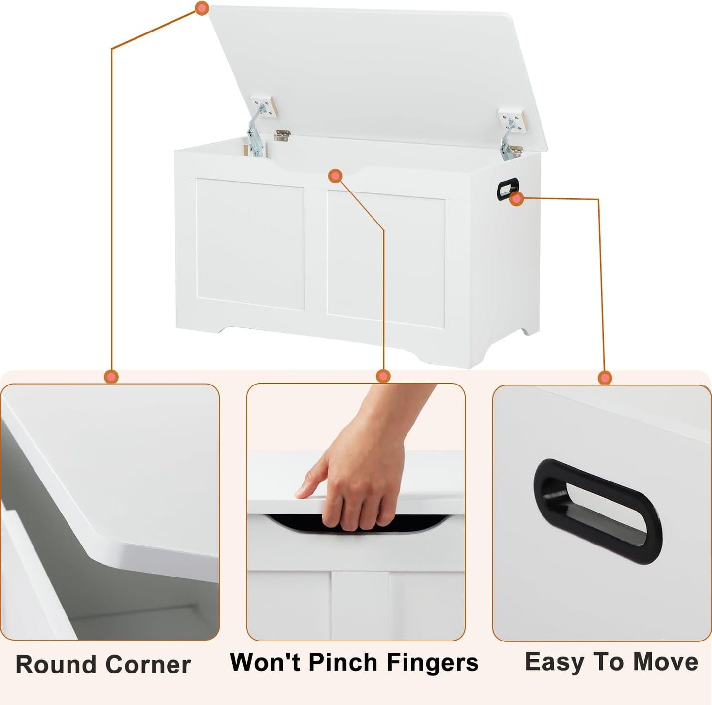 31.5" Storage Chest, Wooden Storage Bench, Lift Top Toy Chest with 2 Safety Hinges, Large Toy Box, Entryway Shoes Bench for Living Room, Bedroom, White
