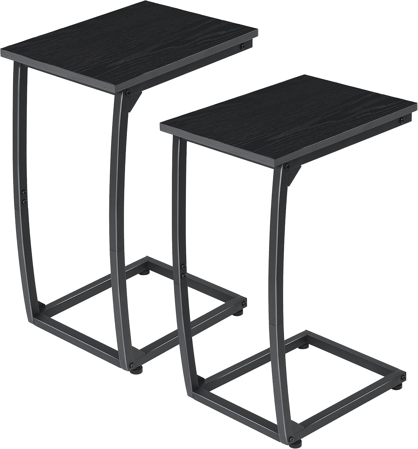 C-Shaped End-Table Set of 2 - Side Table for Couch,Curved Support Legs, Slide Under Couch Table for Sofa, TV Tray Table for Living Room Bedroom(Black)