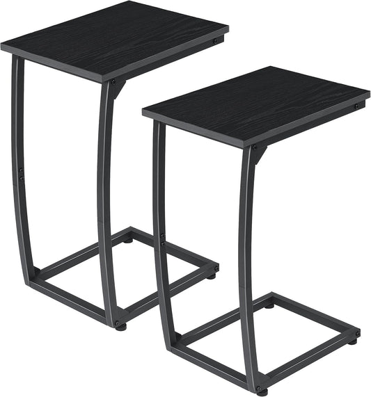 C-Shaped End-Table Set of 2 - Side Table for Couch,Curved Support Legs, Slide Under Couch Table for Sofa, TV Tray Table for Living Room Bedroom(Black)
