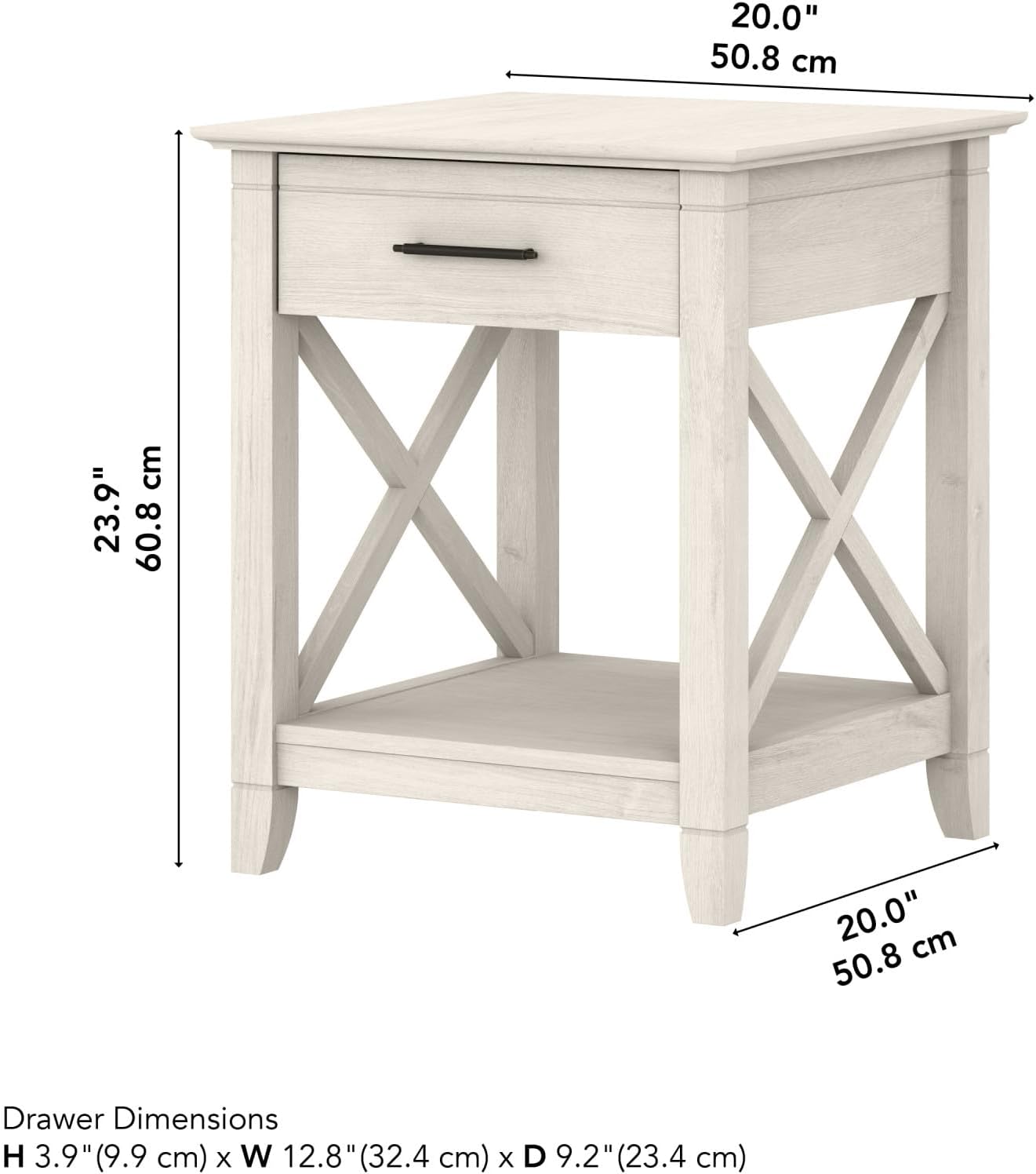 Bush Furniture Key West Small End Table with Storage | Modern Farmhouse Accent Shelf for Living Room in Linen White Oak