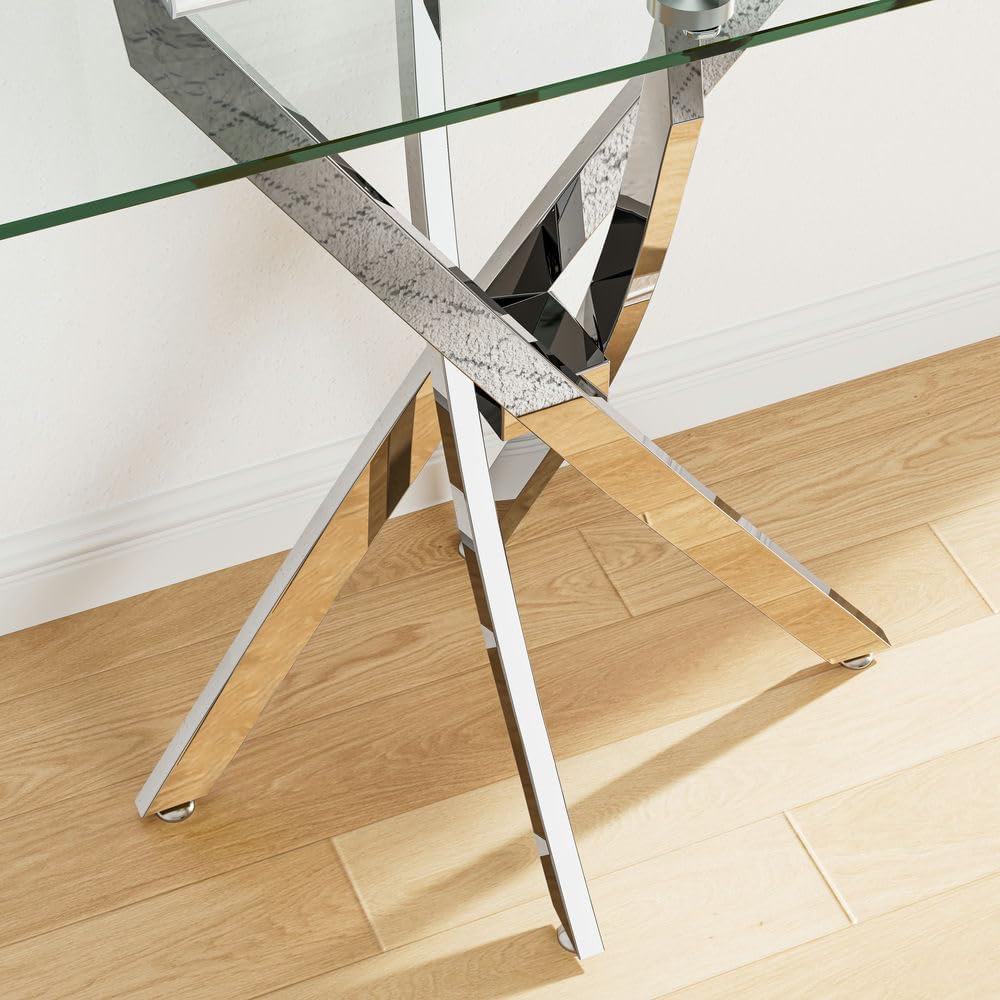 Tempered Glass Console Table with Chromed Legs, Modern Narrow Sofa Table for Hallway Entryway (Sliver, 47"x18"x30")