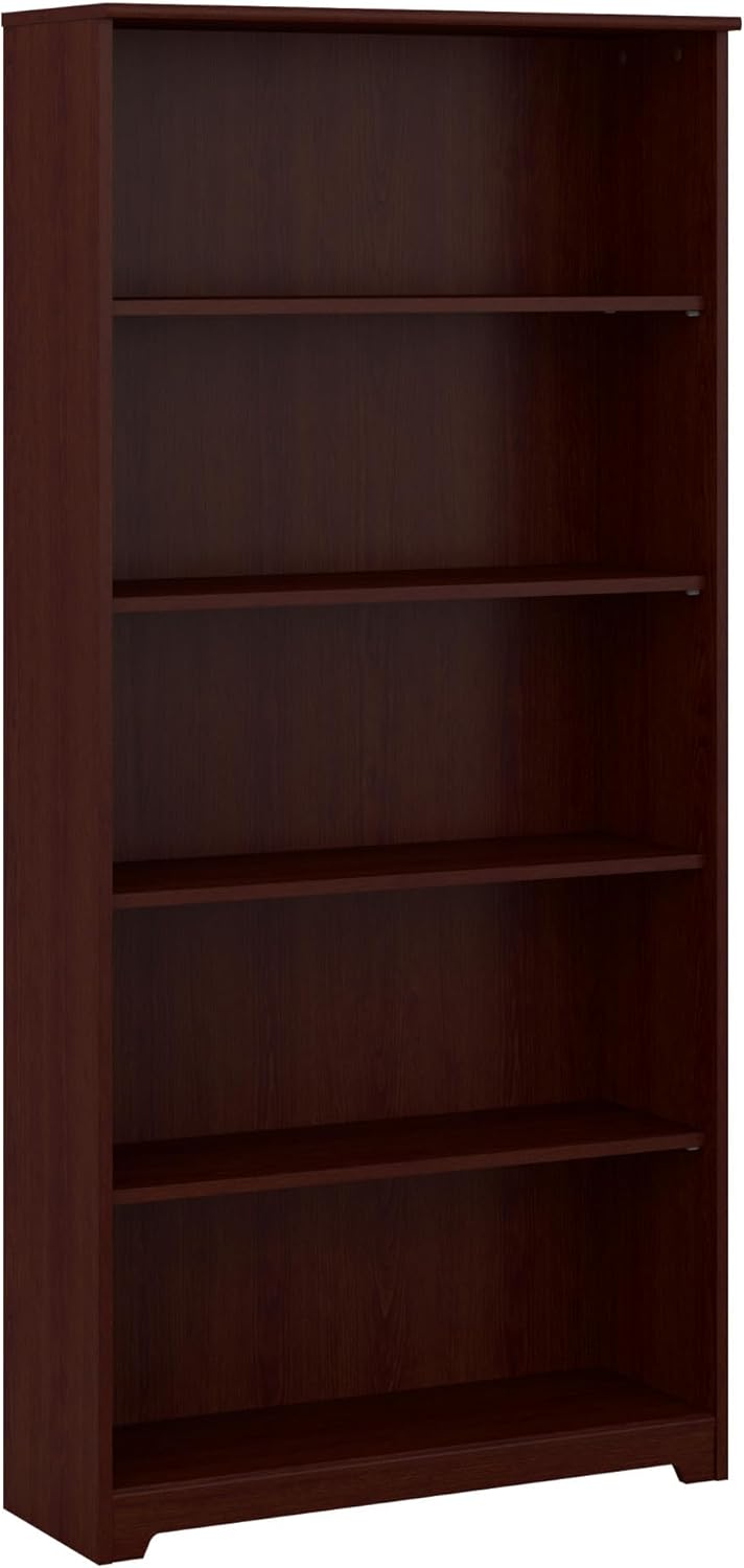 Bush Furniture Tall 5 Shelf Bookcase, Large Open Bookshelf, Sturdy Display Cabinet for Living Room or Home Office, Cabot Collection, Harvest Cherry
