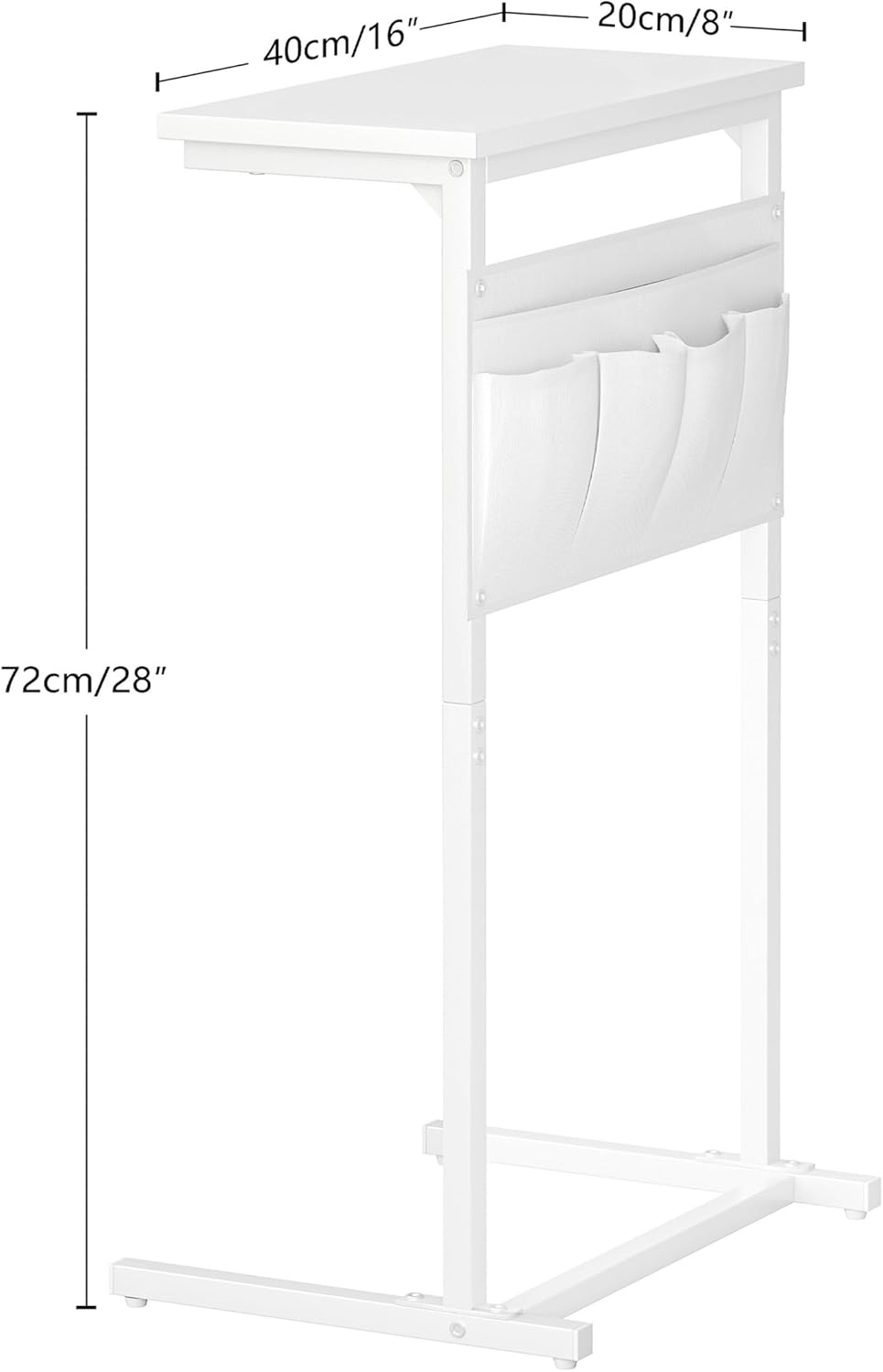 C Shaped End Table, Side Table for Sofa, Small TV Tray, Couch Table with Storage Bag for Small Space, Living Room, Bedroom, Home Office LET501W (White)
