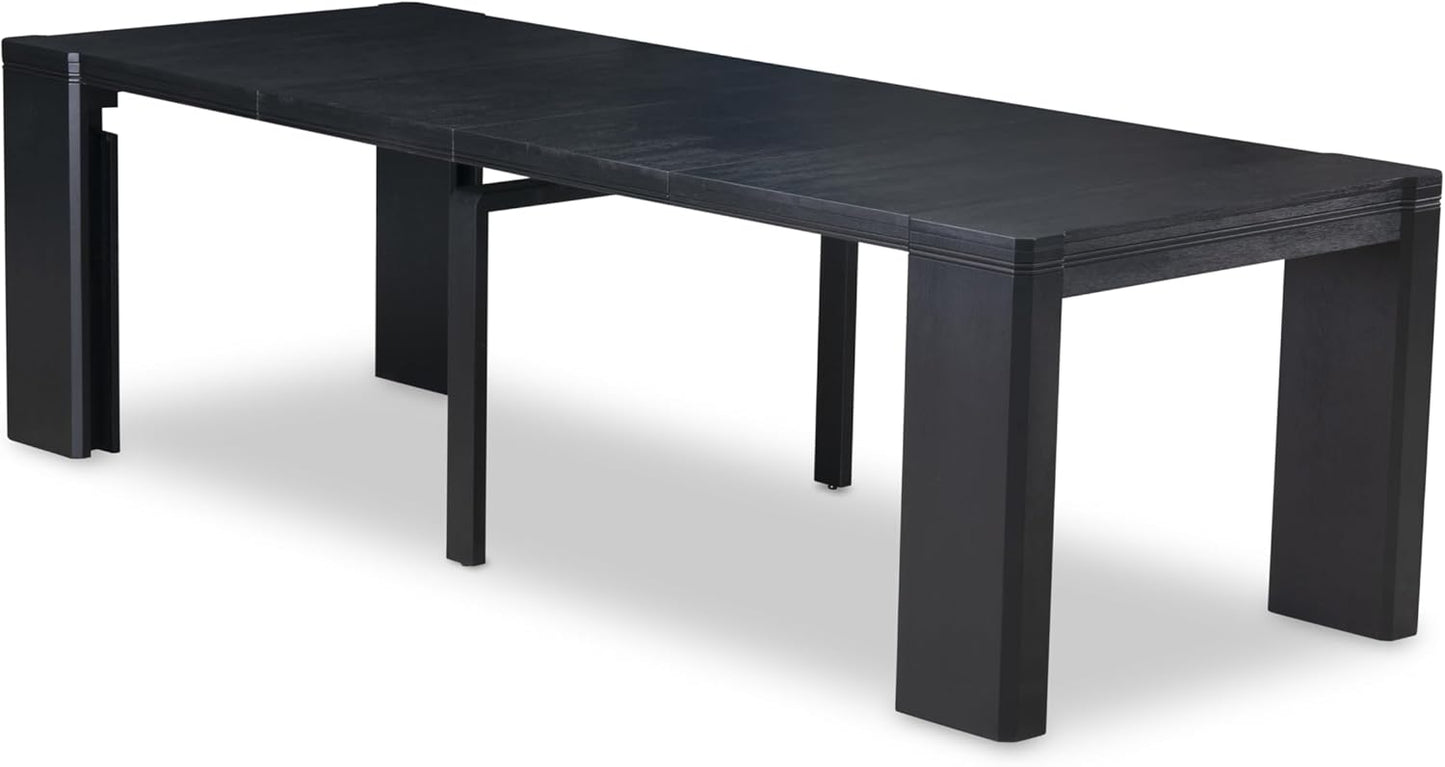 X02EL-206-35 - 5-piece Modern Dining Table Set a Rectangular Kitchen Table and 2 wooden Benches and 2 Doeskin Linen Fabric Dining Chair, 39x120 Inch, Wire Brushed Black