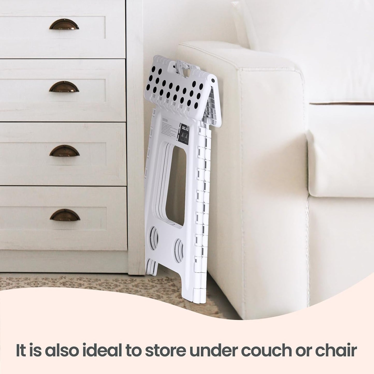 Delxo Folding Step Stool 17.5 Inch White Step Stools Foldable,Portable Collapsible Step Stool with Handle, Folding Stool for Kitchen Bathroom,Bedroom,Garden