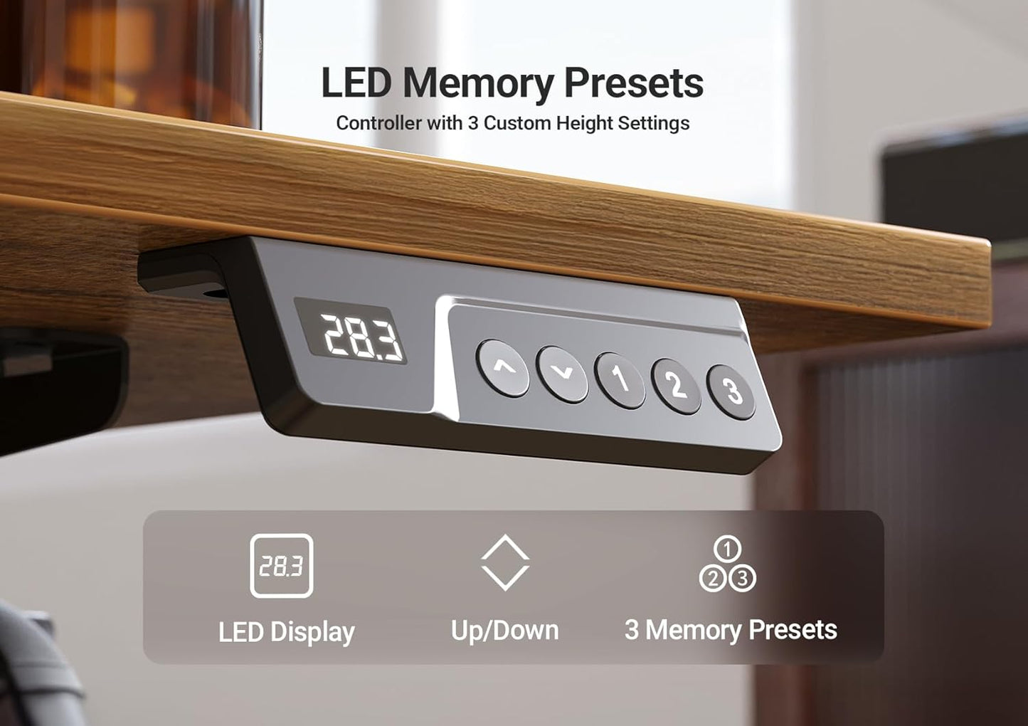 Seang Electric Standing Desk Adjustable Height, 48 x 24 Inch Sit Stand Desk with T-Shaped Frame, 3 Memory Presets & Cable Management for Home Office Computer Workstation, Black Frame/Rustic Brown Top