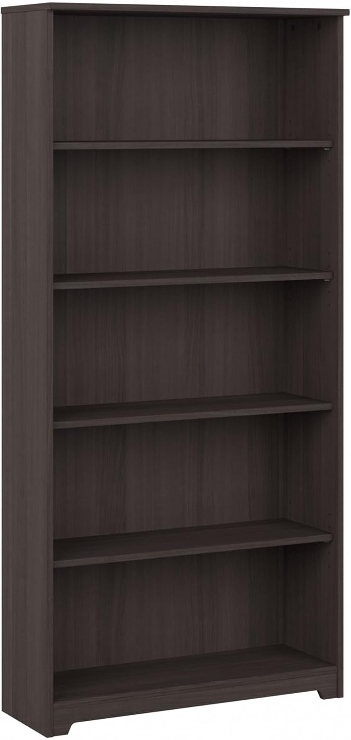 Bush Furniture Cabot Tall 5 Shelf Bookcase | Large Open Bookshelf in Heather Gray | Sturdy Display Cabinet for Library, Living Room, and Home Office