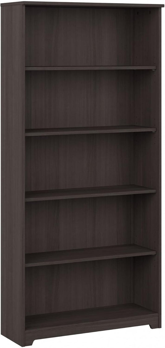 Bush Furniture Cabot Tall 5 Shelf Bookcase | Large Open Bookshelf in Heather Gray | Sturdy Display Cabinet for Library, Living Room, and Home Office