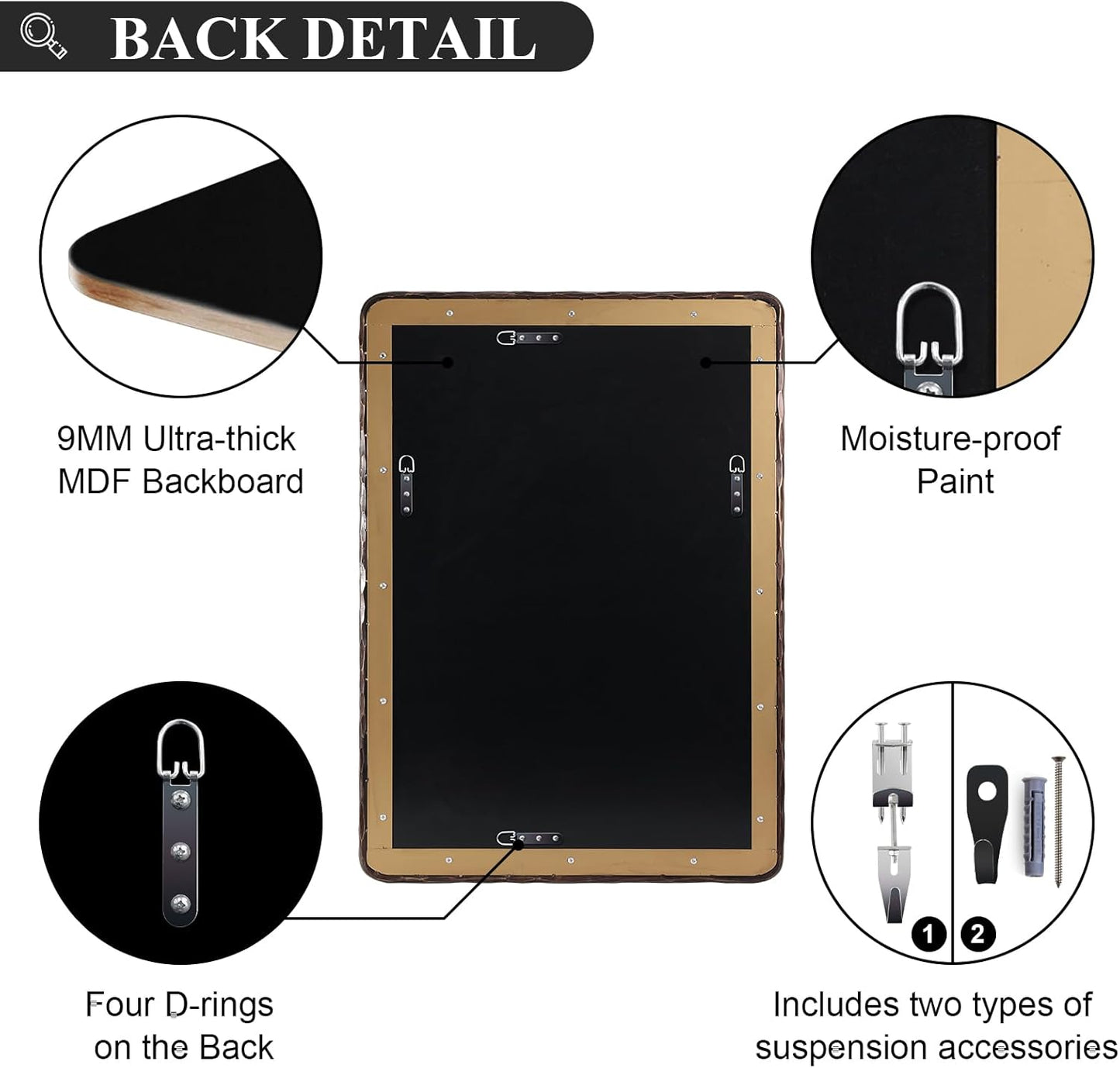 ANDY STAR Hand-Forged Bronze Bathroom Mirrors for Wall, 30x40 Inch Vintage Solid Steel Metal Frame Bathroom Vanity Mirror, Antique Rounded Rectangle Wall Mirror, Hangs Horizontally or Vertically