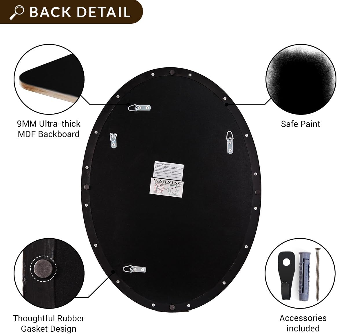 ANDY STAR Black Oval Mirrors for Bathroom, 22x30 Inch Matte Black Stainless Steel Metal Framed Oval Wall Mirror, Modern Vanity Mirror Wall Mount Horizontal or Vertical