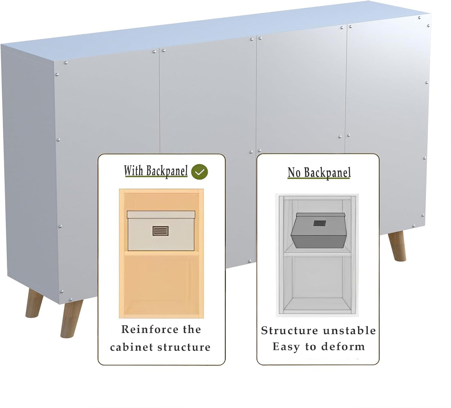 Cubby Shelf Bookcase with Doors - Wooden 8 Cube Floor Standing Open Bookshelf with Solid Wood Legs, 2-Tier Low Storage Cabinet, Warm White