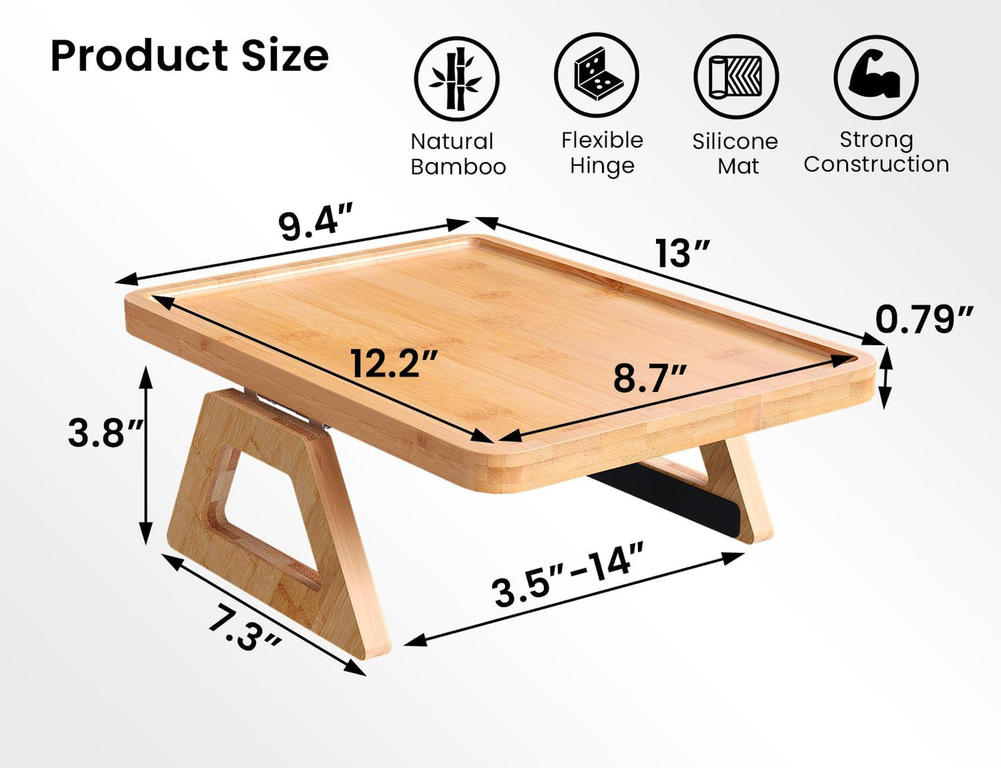 2 Pack Couch Arm Tray,Bamboo Folding Sofa Tray,Sofa Armrest Trays Clip-On Couch Desk for Drinks,Snacks,Phone,Remote Control(Natural)